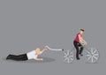 Old Man Fell on Cyclist Road Cartoon Vector Illustration