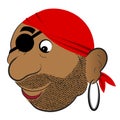 Vector illustration, cartoon of a one-eyed pirate in a red bandana