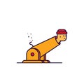 Vector illustration of cartoon outline man in cannon.