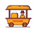 Vector illustration of cartoon outline man with popcorn cart carnival store. Royalty Free Stock Photo