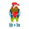 Print.Vector illustration of a cartoon pirate. poster for children. Life at sea