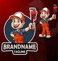 Cartoon plumber mascot design with big wrench Royalty Free Stock Photo