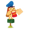 Vector Illustration of Cartoon Postman Owl