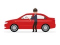 Vector illustration cartoon robber steals a car