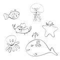 Vector illustration cartoon sea animals mask carnival hand drawn outline set Royalty Free Stock Photo