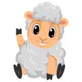 Vector Illustration of Cartoon Sheep waving in sitting position