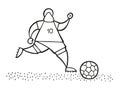 Vector cartoon soccer player man running and dribble ball on pit Royalty Free Stock Photo