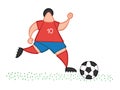 Vector cartoon soccer player man running and dribble ball on pit Royalty Free Stock Photo