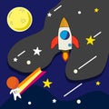 Vector Illustration cartoon Of Space. Space flat vector background with Moon,rocket,stars,Spaceship,Astronaut