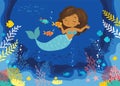 Vector illustration of Beautiful Girl Mermaid african american ethnicity Royalty Free Stock Photo