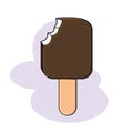 Vector illustration in cartoon style ice cream sundae in chocolate on a stick with bite marks on the top edge on a pink background Royalty Free Stock Photo