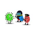 Vector illustration in a cartoon style of stopping a coronavirus. Antivirus shield. Isolated on a white