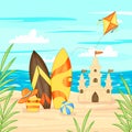 Vector illustration in cartoon style. Summer landscape sea and sand Royalty Free Stock Photo