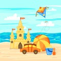 Vector illustration in cartoon style. Summer landscape sea and sand Royalty Free Stock Photo
