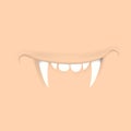 Vector illustration of cartoon vampire`s mouth with a huge and terrifying jaws. Halloween design element