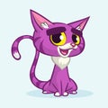 Vector illustration of cartoon violet cat. Cute purple stripped cat