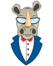 Portrait animal rhinoceros in suit on white background is insulated