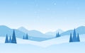 Cartoon Winter snowy Mountains landscape with pines and hills