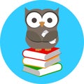 Wise owl and stack of books.