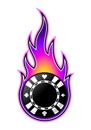 Vector illustration of casino poker chip with flames. Royalty Free Stock Photo