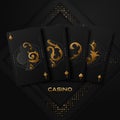 Vector illustration on a casino theme with poker symbols and poker cards on dark background. Vector illustration Royalty Free Stock Photo