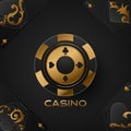 Vector illustration on a casino theme with poker symbols and poker cards on dark background. Vector illustration Royalty Free Stock Photo