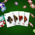 Vector illustration on a casino theme with poker symbols and poker cards on green background. Vector illustration Royalty Free Stock Photo