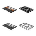 Vector illustration of cassette and audio icon. Graphic of cassette and tape stock symbol for web.