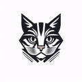 Black silhouette, tattoo of a cat head on white background. Vector Royalty Free Stock Photo