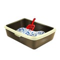 Vector illustration, cat litter box with silica gel and scoop Royalty Free Stock Photo