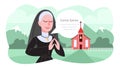 Vector illustration of catholic nun praying in traditional black clothes.