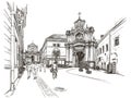 Vector illustration of central street of Vilnius, Lithuania