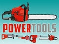 Vector illustration with chain saw and Different Power Tools Royalty Free Stock Photo