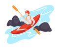 Vector illustration of a character in canoe isolated on a white background.