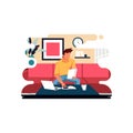 vector illustration of the character of people who are busy working at home, flat design concept