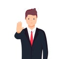 Vector illustration character portrait of businessman, raising hand, palm stretch forwards, body language saying no Royalty Free Stock Photo