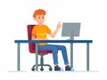 Vector illustration of character at table. Internet Education.