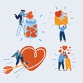 Vector illustration of Characters with heart Valentine symbol. Woman with valentines, lovers, love arrow