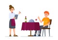 Vector illustration of the characters. A man ordering in a restaurant.