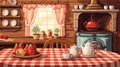 vector illustration of a charming country kitchen with a laid table