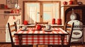 vector illustration of a charming country kitchen with a laid table