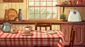 vector illustration of a charming country kitchen with a laid table