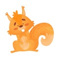 Vector Illustration Of A Charming Sitting Ginger Squirrel With A Curious Look. Royalty Free Stock Photo