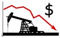 Vector illustration of chart showing falling dollar oil prices with oilwell mining machinery in background