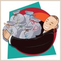 Vector illustration. Cheerful businessman with bags of money Royalty Free Stock Photo