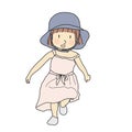 Vector illustration of cheerful girl running and smiling