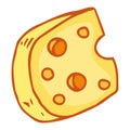 Cheese icon. Vector illustration of cheese with holes. Hand drawn piece of cheese with big holes Royalty Free Stock Photo