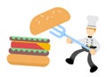 chef cooking and eat burger fast food cartoon doodle flat design vector illustration Royalty Free Stock Photo