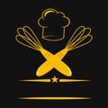 Vector Illustration of Chef Hat and Two Whisk Logo Royalty Free Stock Photo