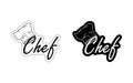 Vector illustration. Chef`s hat over the Chef. Culinary logo on a white background